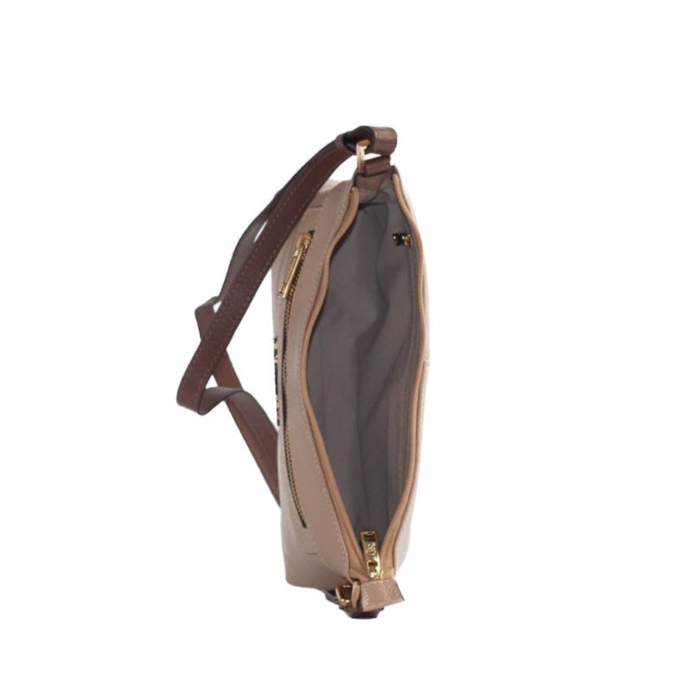 Bolsa Tiracolo Média de Couro Floter La Fenice Crepe/Castor 105051