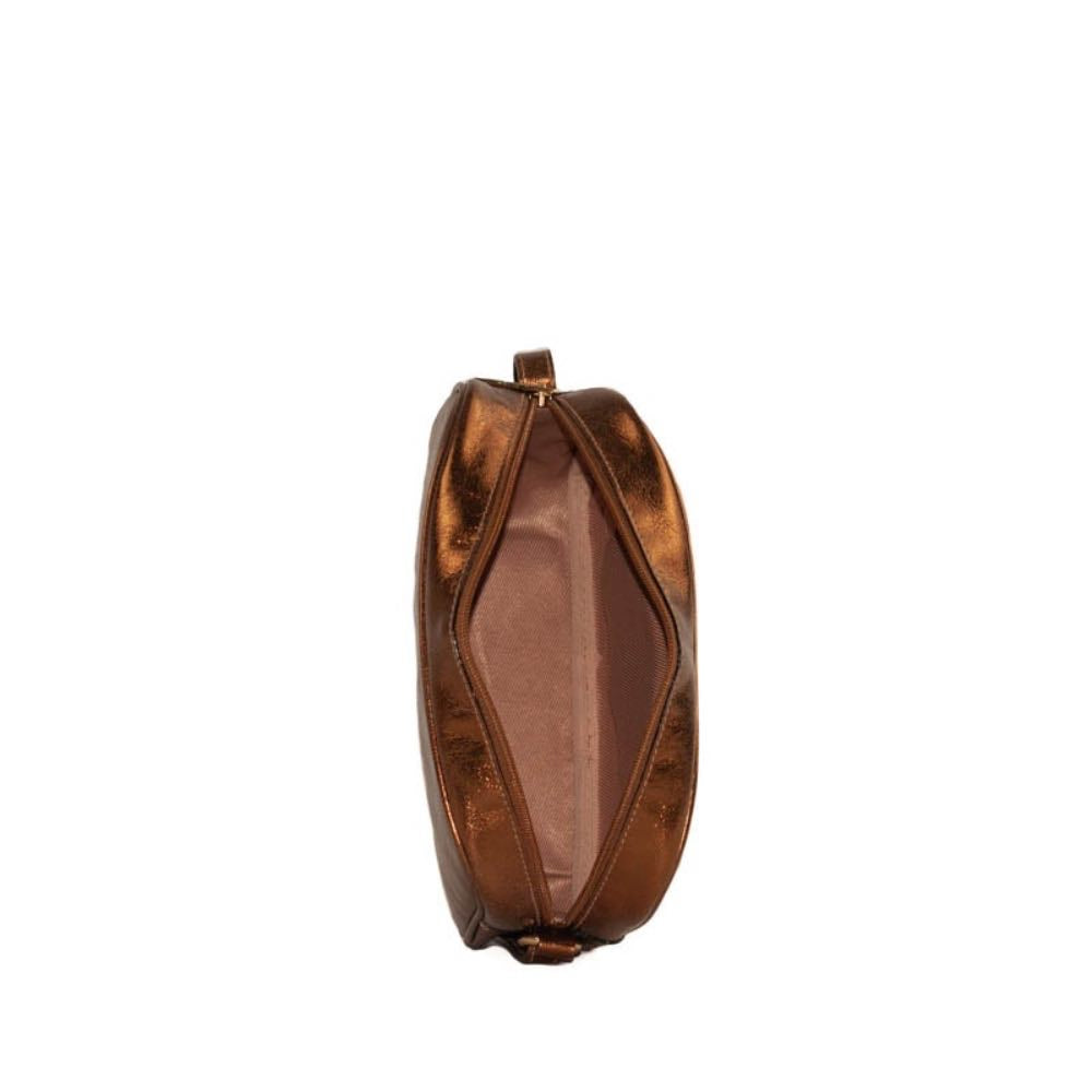Bolsa Tiracolo Pequena de Couro Metalizado La Fenice Bronze 105309