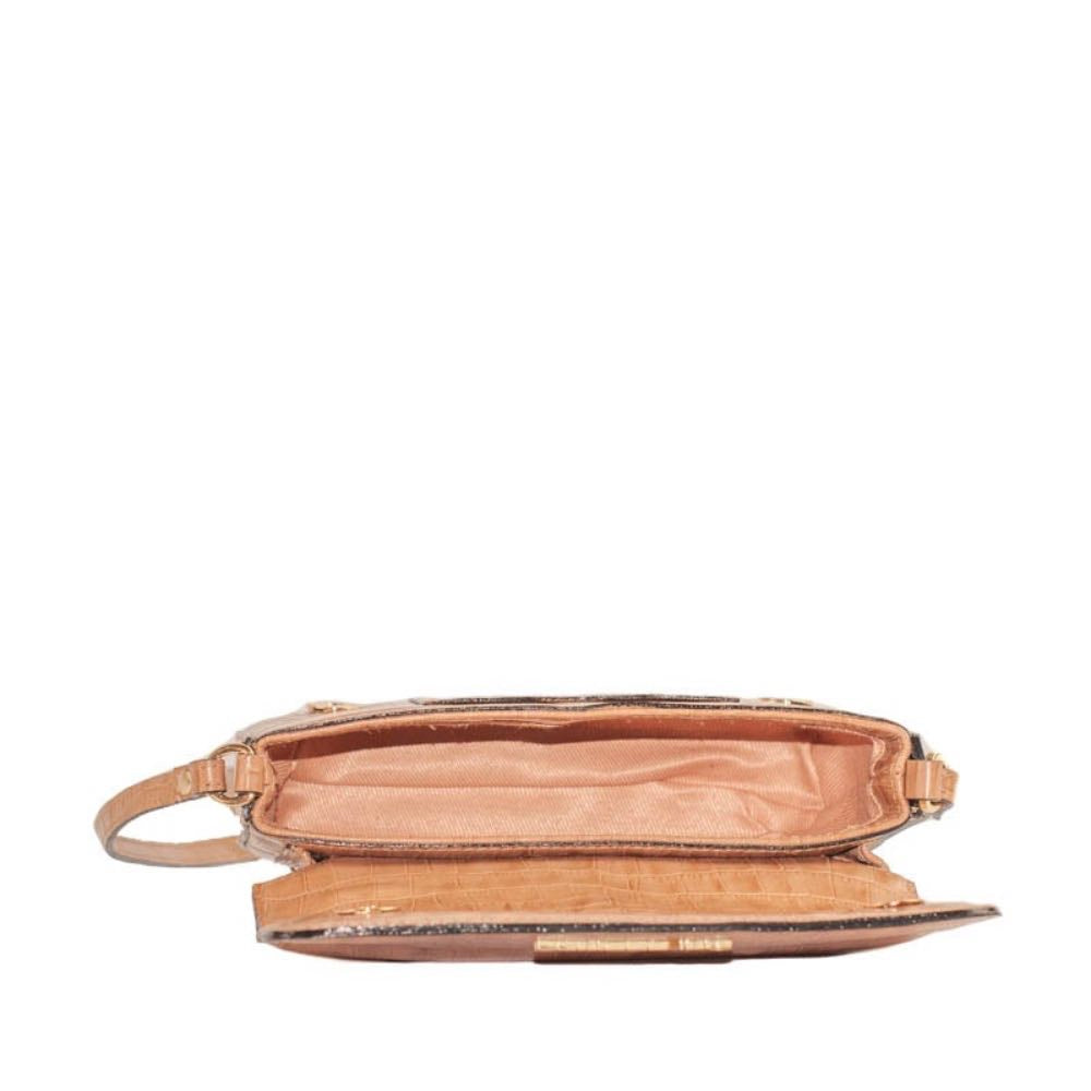 Bolsa Tiracolo Pequena de Couro Croco La Fenice Caramelo 105291