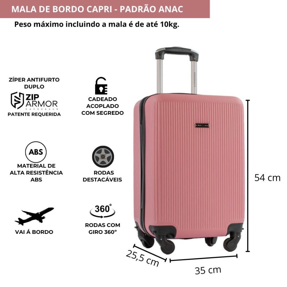 Mala de Bordo La Fenice com Zíper Antifurto Capri ABS Rose 101716