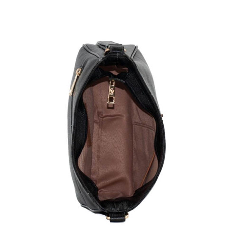 Bolsa Hobo Média de Couro Floater La Fenice Preto 105316