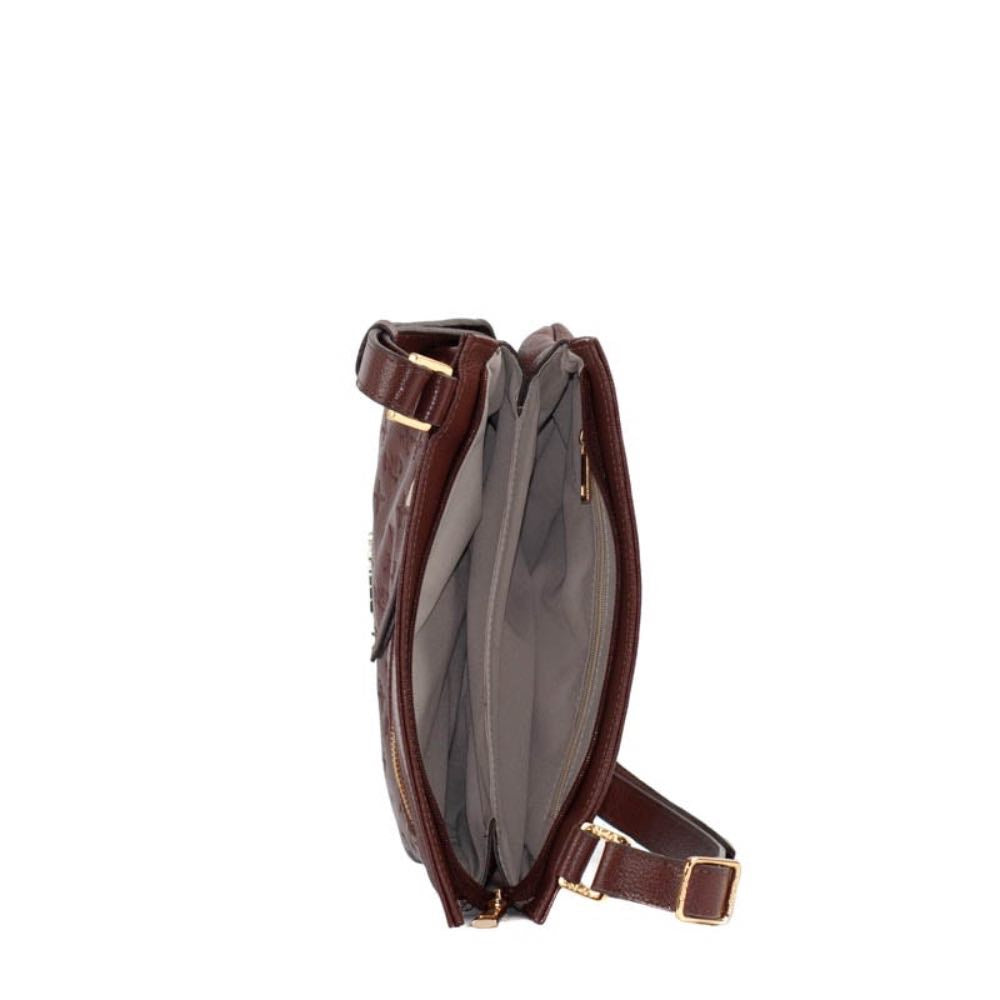 Bolsa Tiracolo Média de Couro Monograma La Fenice Pinhão 105368