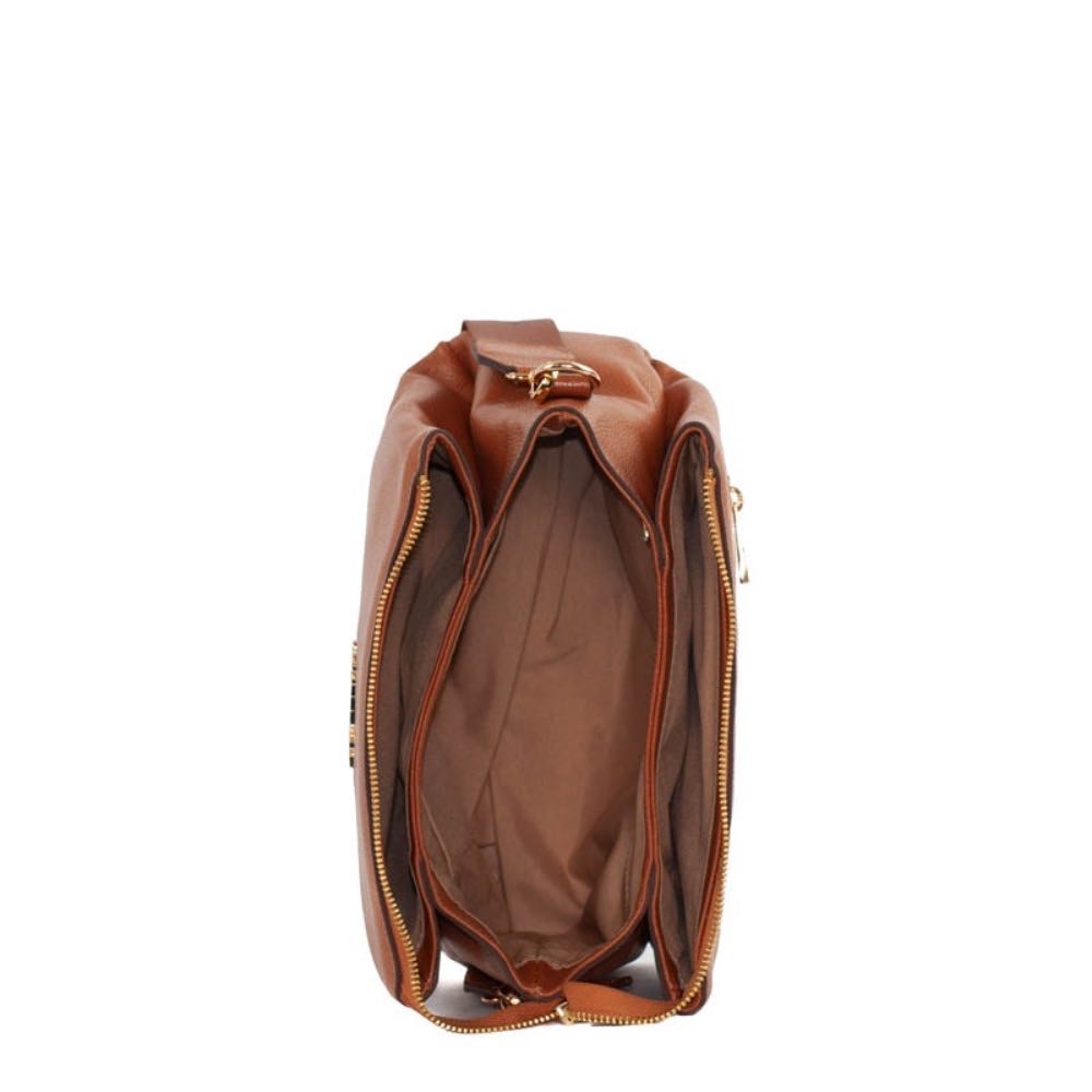 Bolsa Tiracolo Média de Couro Soft Alça Grifada La Fenice Whisky 105329