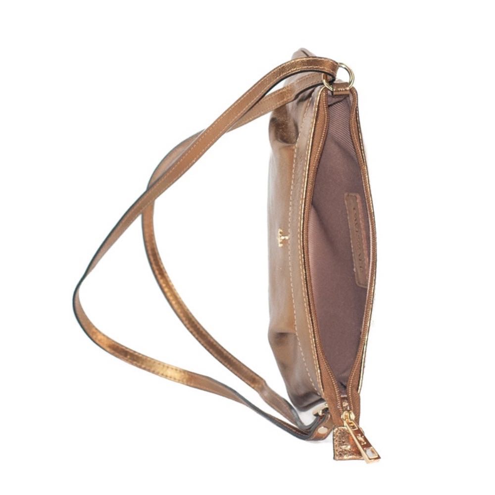 Bolsa Tiracolo Pequena de Couro Metalizado La Fenice Bronze 105402
