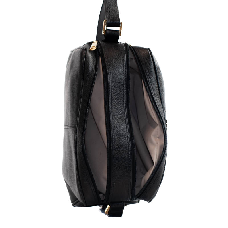 Bolsa Tiracolo Média de Couro Monograma La Fenice Preto 105510