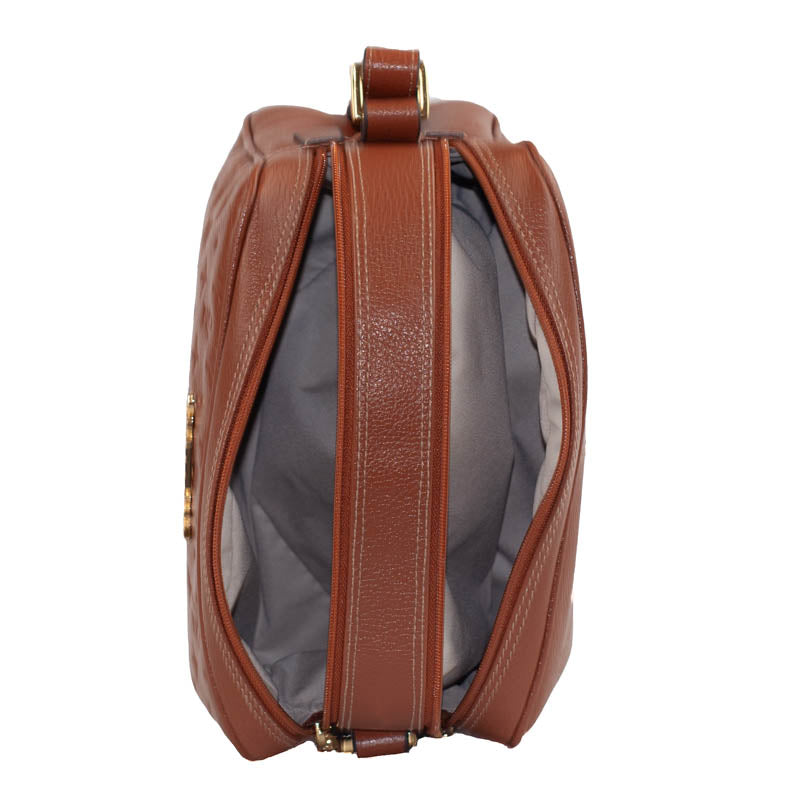 Bolsa Tiracolo Média de Couro Monograma La Fenice Camel 105510