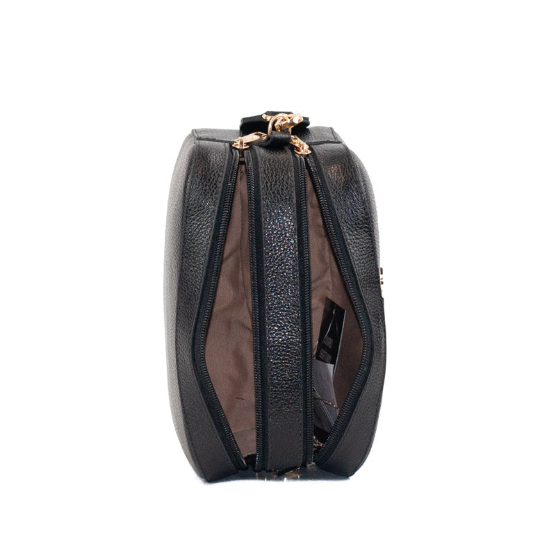 Bolsa Tiracolo Pequena de Couro Soft Alça Grifada La Fenice Preto 102577