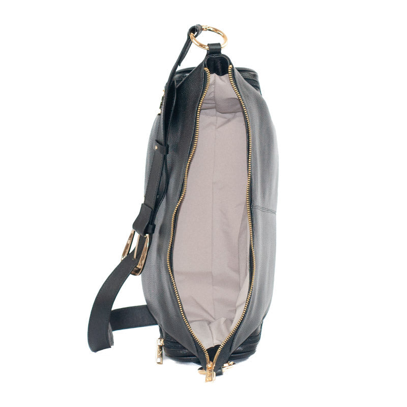 Bolsa Tiracolo Grande de Couro La Fenice Preto 105487
