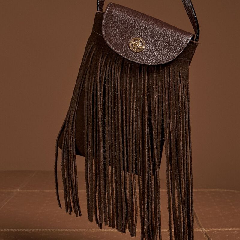 Bolsa Tiracolo Pequena de Couro Floater Camurça Marrom La Fenice 105779