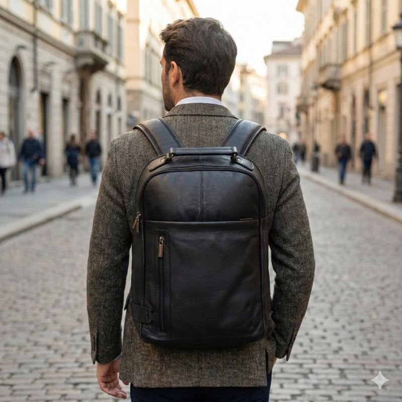 Mochila de Couro La Fenice Bufalo Preto 103498
