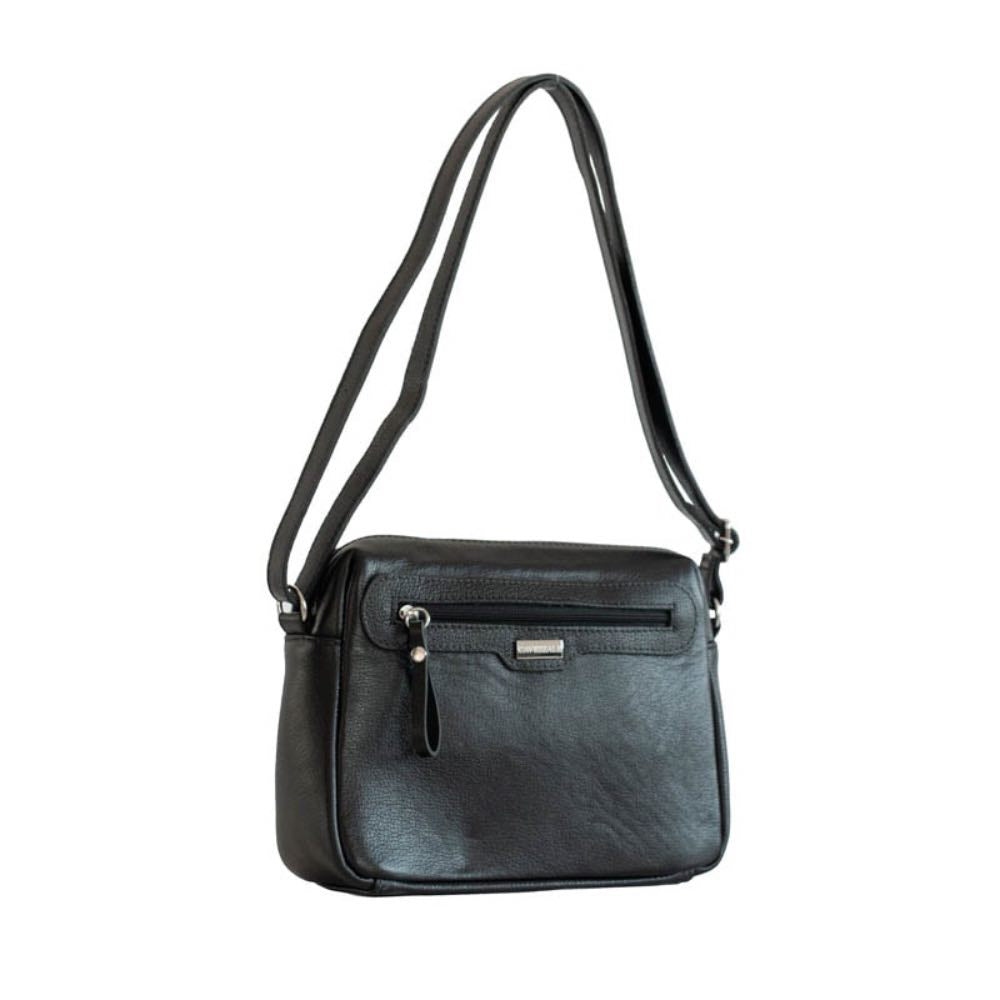 Bolsa Tiracolo Média de Couro La Fenice Preto 103482