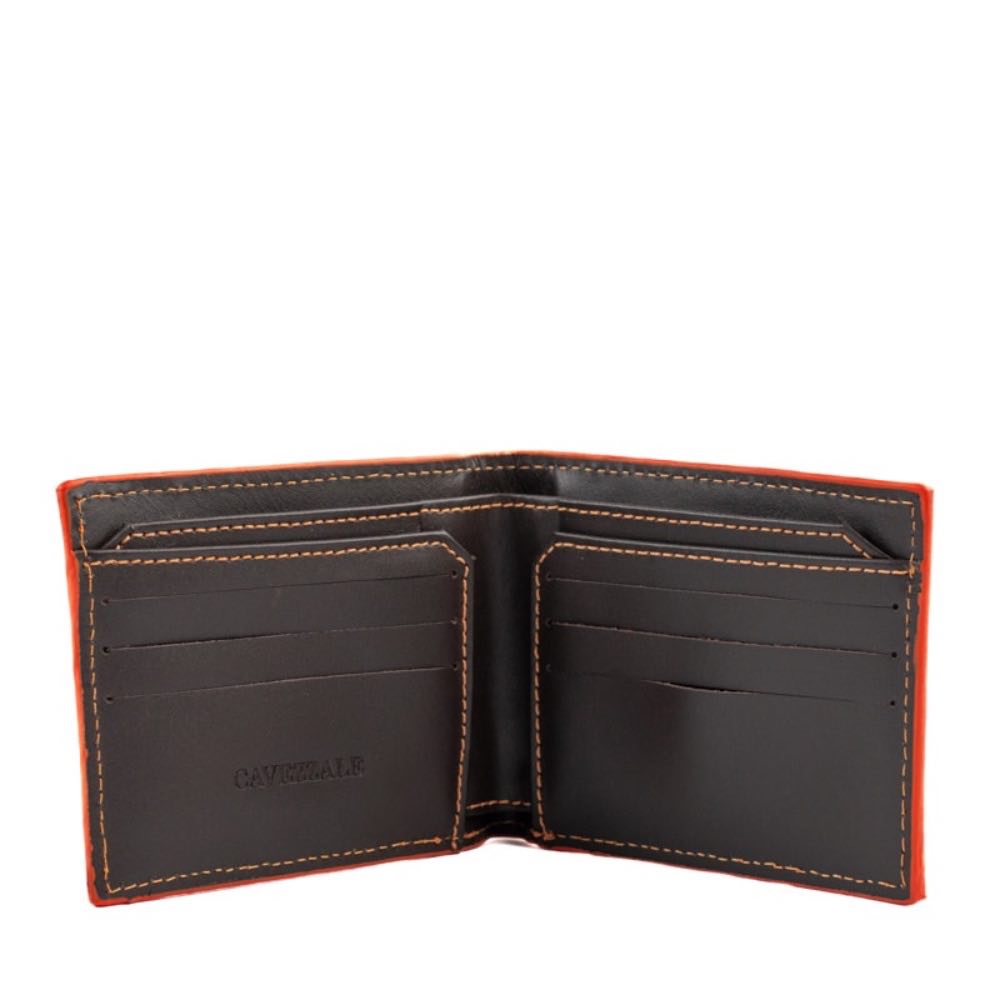 Carteira de Couro Masculina La Fenice Chocolate/Laranja 105024
