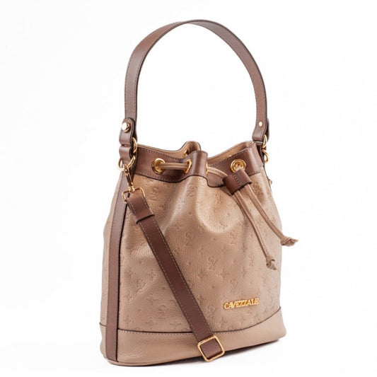Bolsa Bucket Média Couro Monograma La Fenice Crepe/Castor 105045