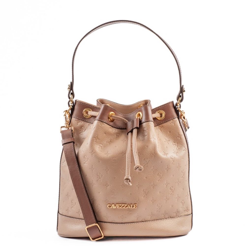 Bolsa Bucket Média Couro Monograma La Fenice Crepe/Castor 105045