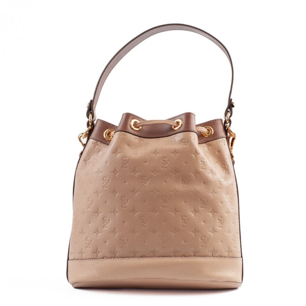 Bolsa Bucket Média Couro Monograma La Fenice Crepe/Castor 105045