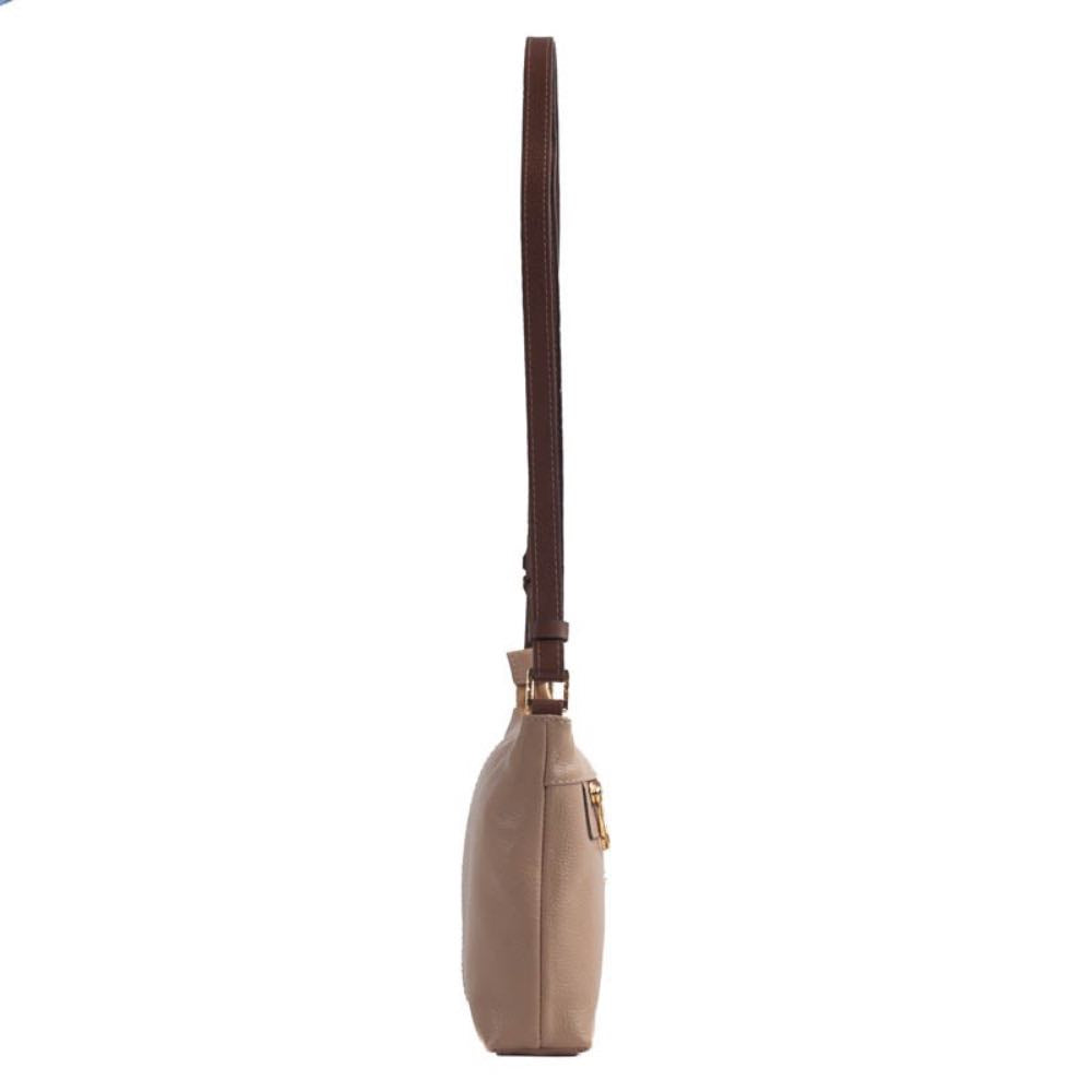Bolsa Tiracolo Média de Couro Floter La Fenice Crepe/Castor 105051