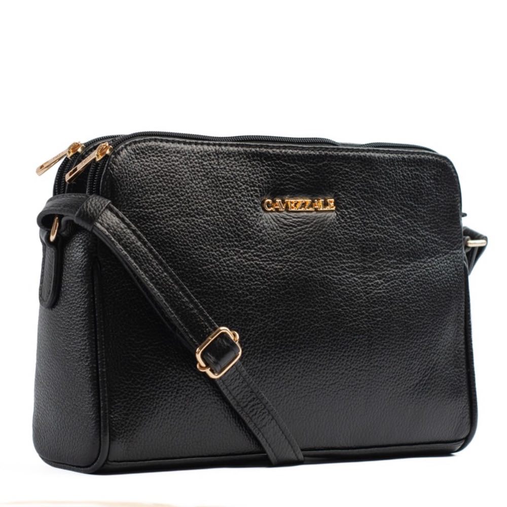 Bolsa Tiracolo Média de Couro Soft La Fenice Preto 105059