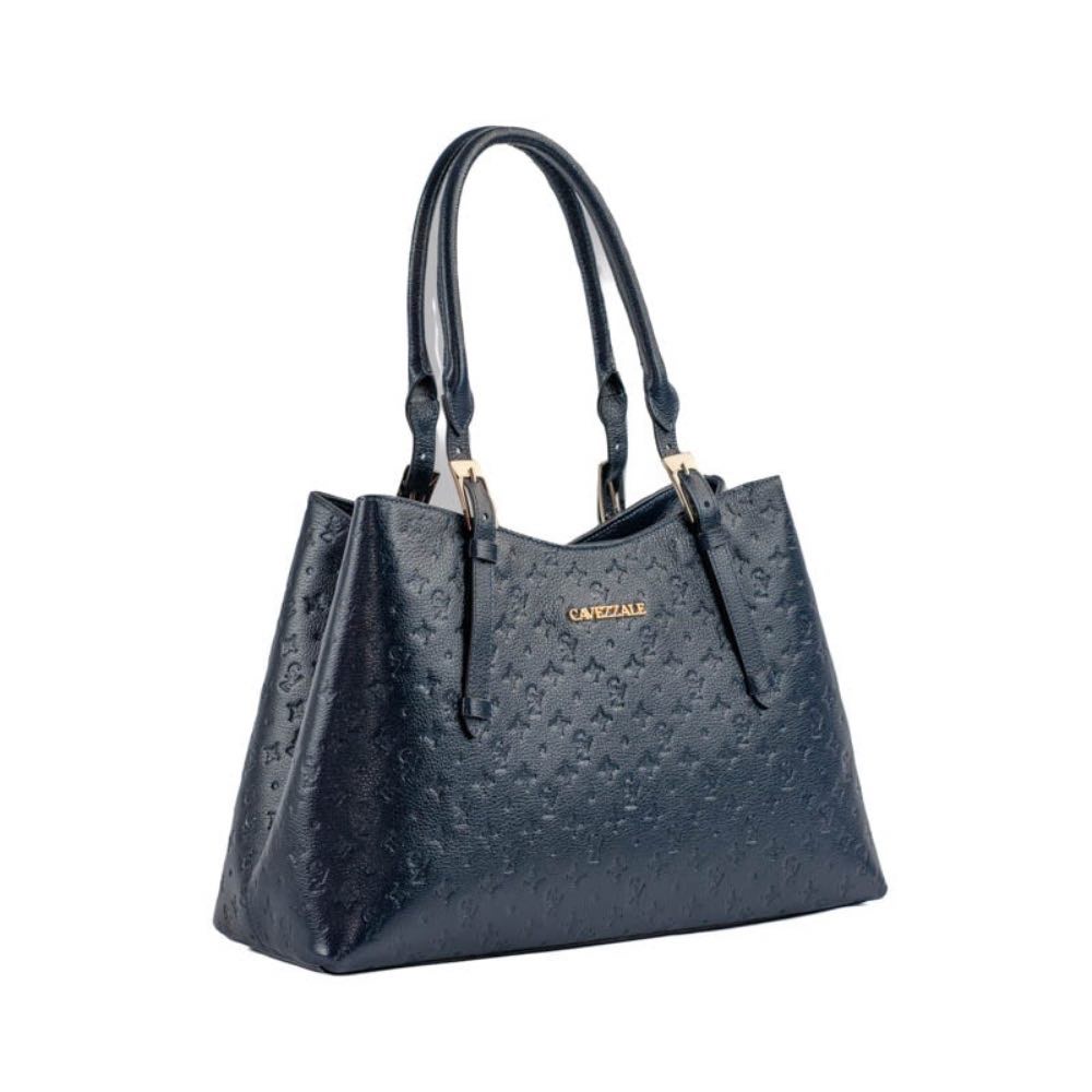 Tote Bag Grande de Couro Monograma La Fenice Marinho 105145