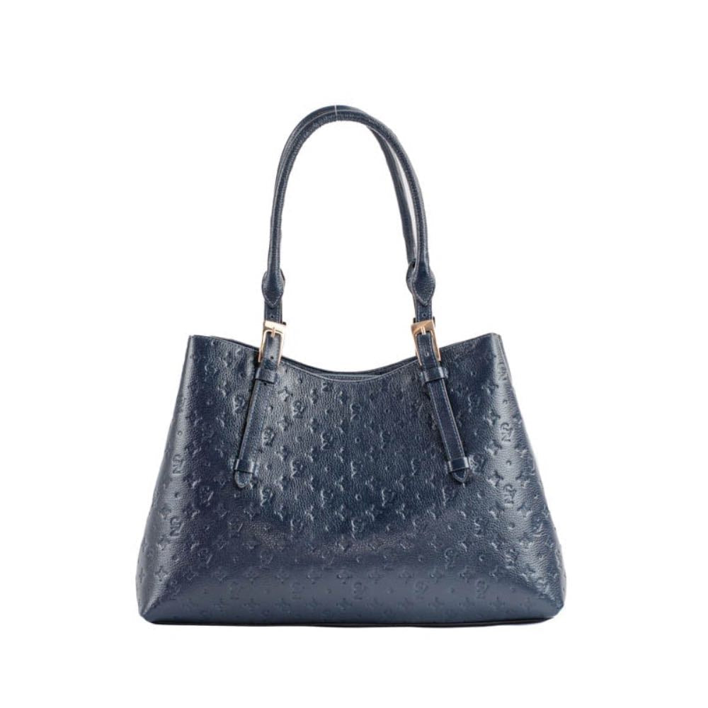 Tote Bag Grande de Couro Monograma La Fenice Marinho 105145