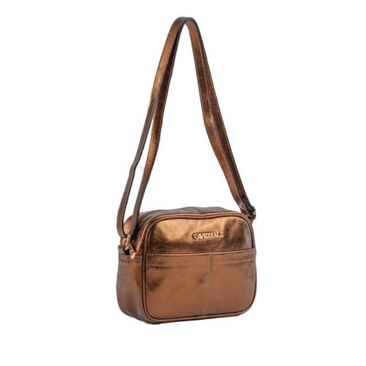 Bolsa Tiracolo Pequena de Couro Metalizado La Fenice Bronze 105309