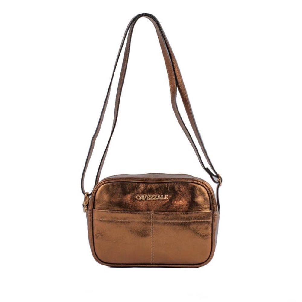 Bolsa Tiracolo Pequena de Couro Metalizado La Fenice Bronze 105309