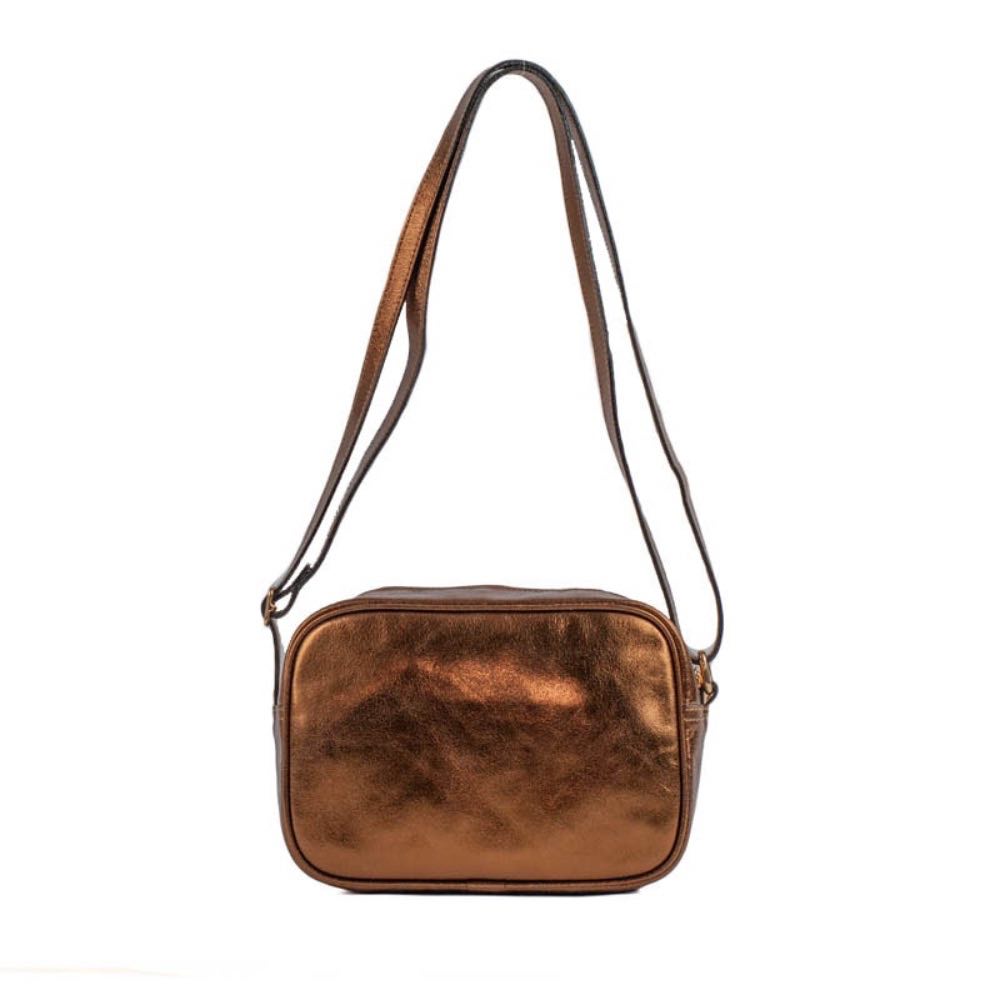 Bolsa Tiracolo Pequena de Couro Metalizado La Fenice Bronze 105309