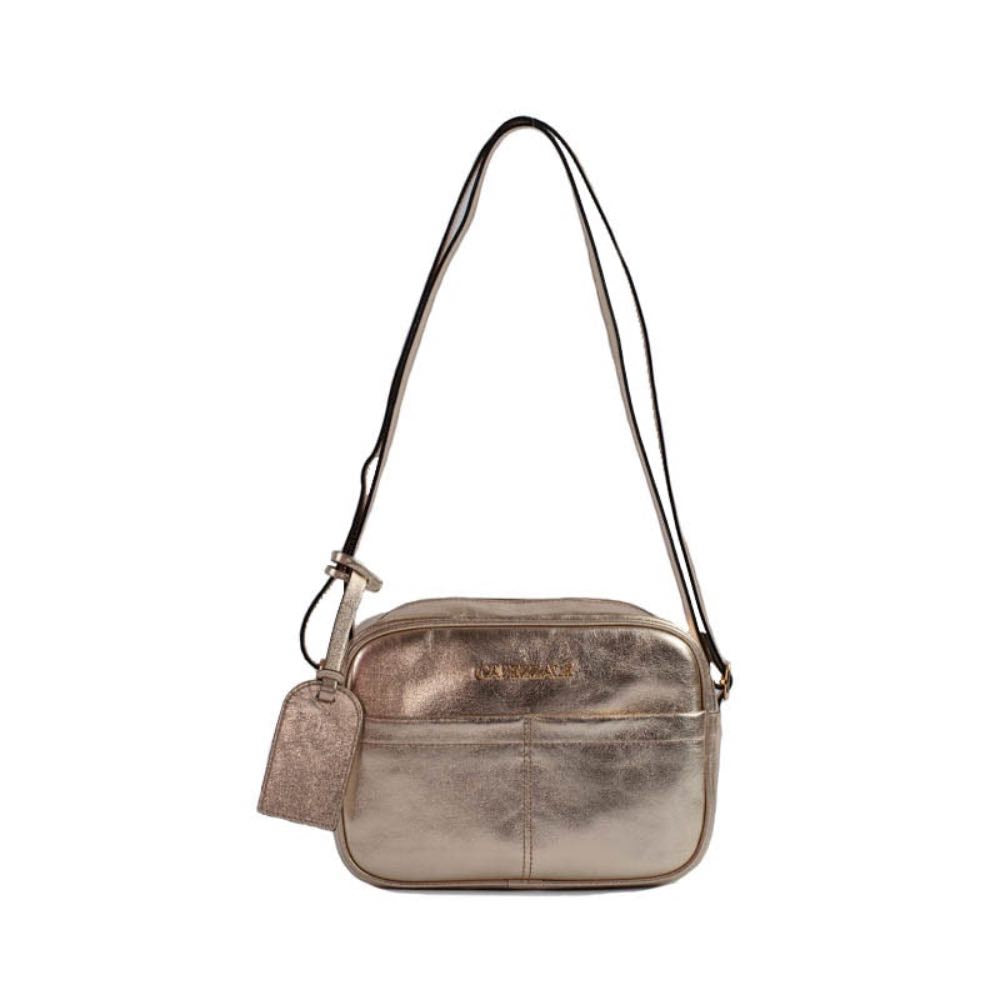 Bolsa Tiracolo Pequena de Couro Metalizado La Fenice Ouro Light 105309