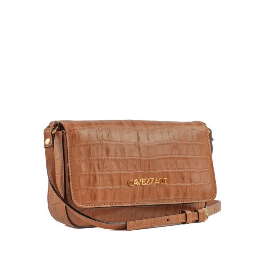 Bolsa Tiracolo Pequena de Couro Croco La Fenice Caramelo 105291