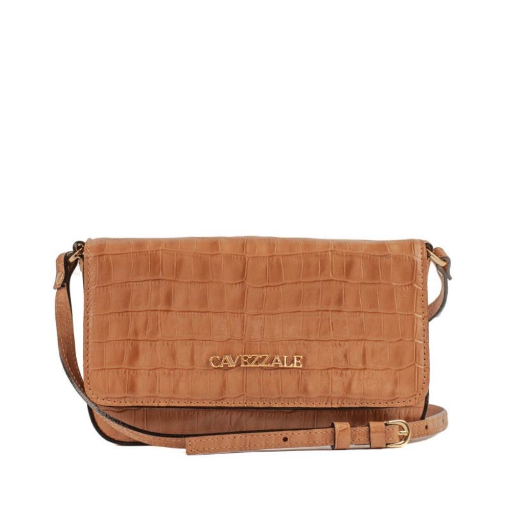 Bolsa Tiracolo Pequena de Couro Croco La Fenice Caramelo 105291