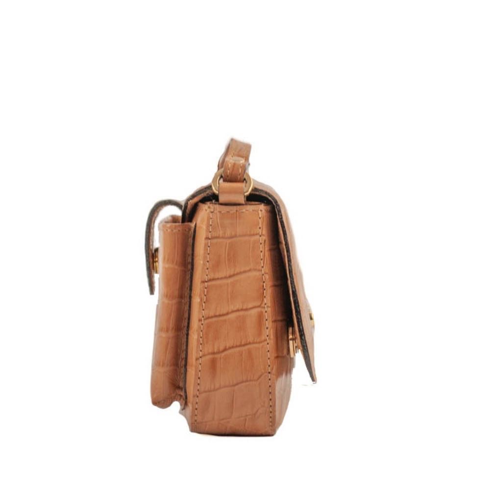 Bolsa Tiracolo Pequena de Couro Croco La Fenice Caramelo 105291