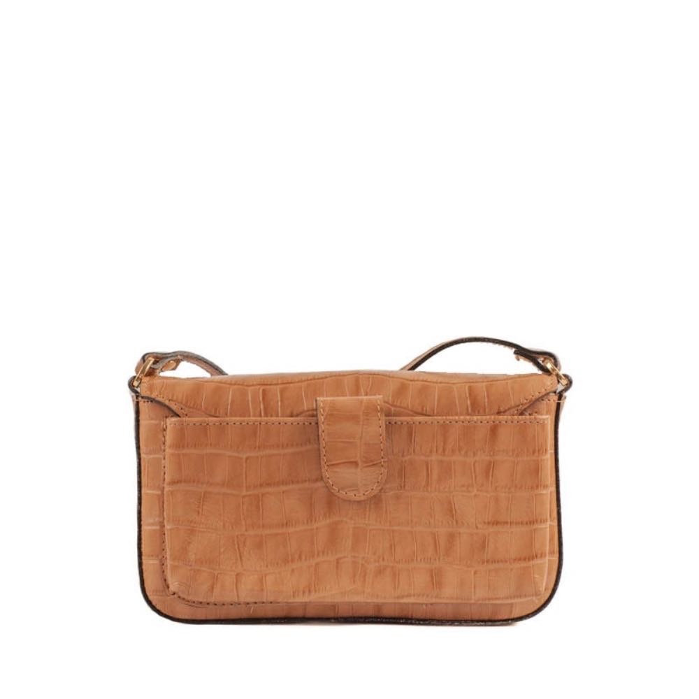 Bolsa Tiracolo Pequena de Couro Croco La Fenice Caramelo 105291