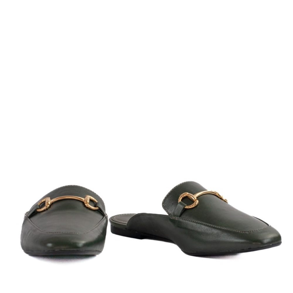 Mule de Couro La Fenice Flow Verde Noite 105201