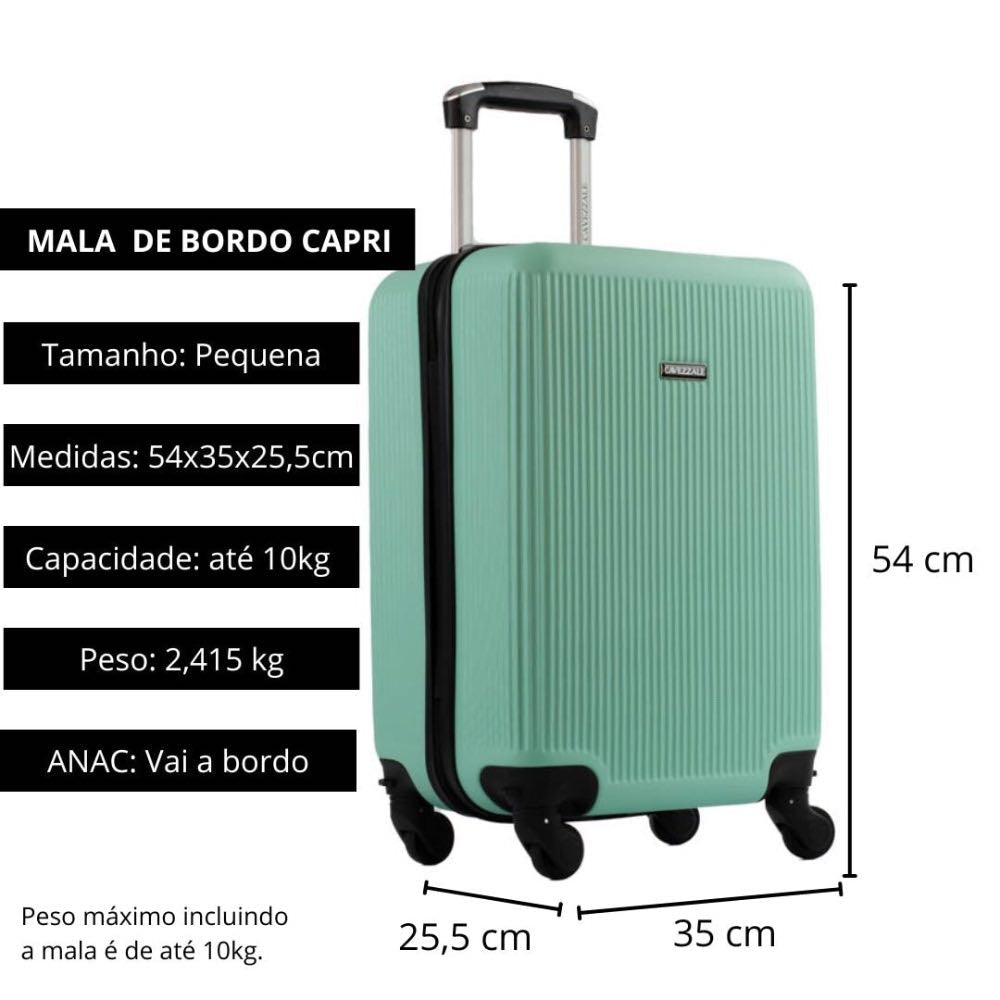 Mala de Bordo La Fenice com Zíper Antifurto Capri ABS Verde 101716