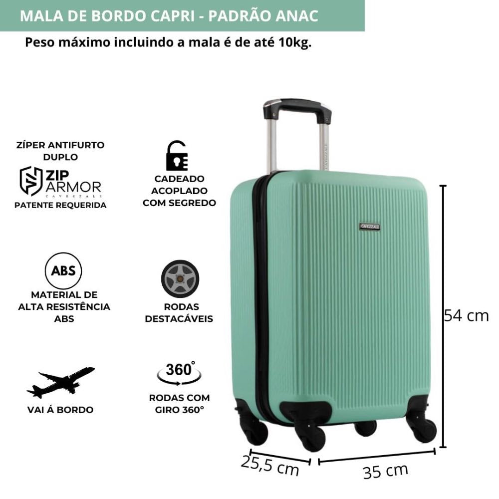 Mala de Bordo La Fenice com Zíper Antifurto Capri ABS Verde 101716
