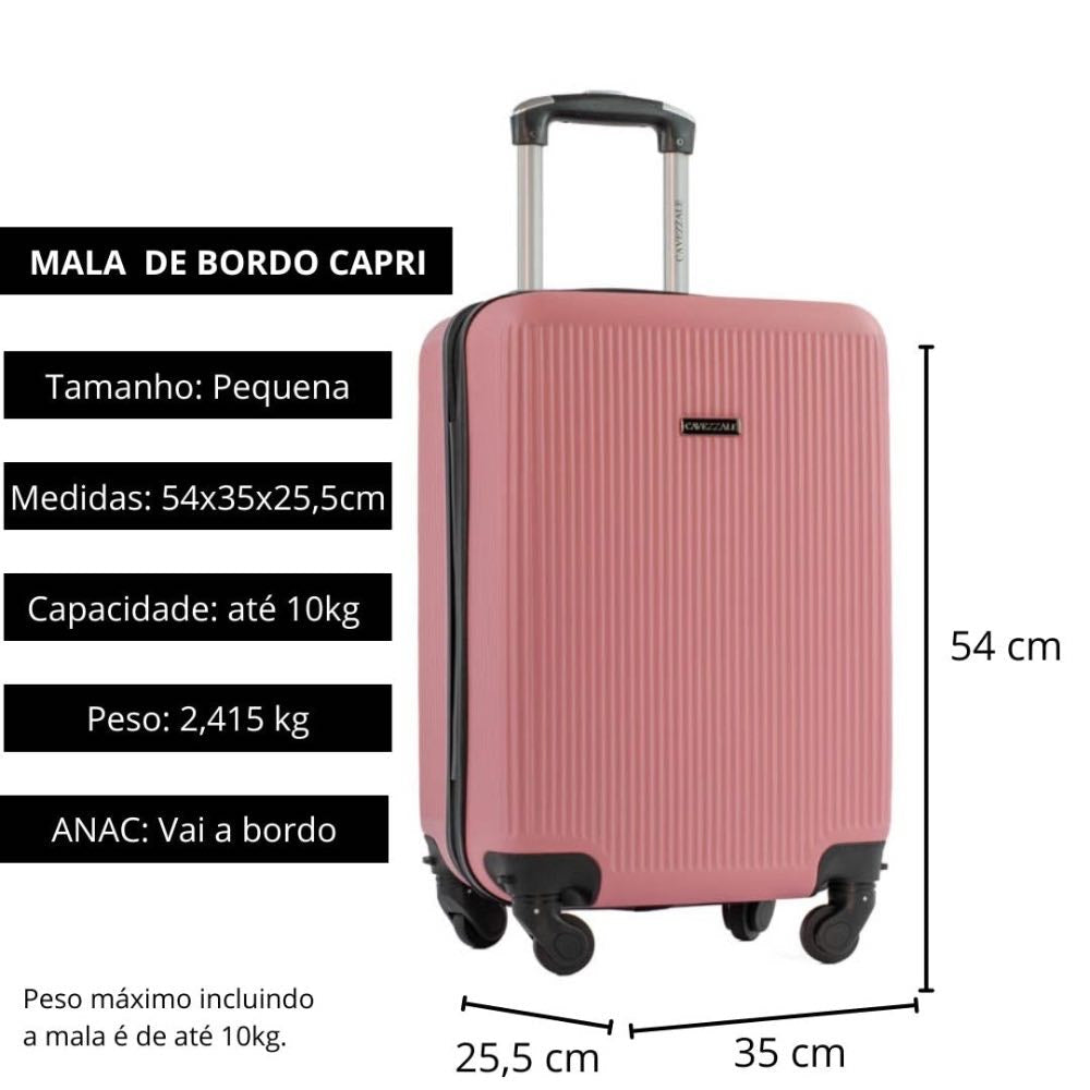Mala de Bordo La Fenice com Zíper Antifurto Capri ABS Rose 101716