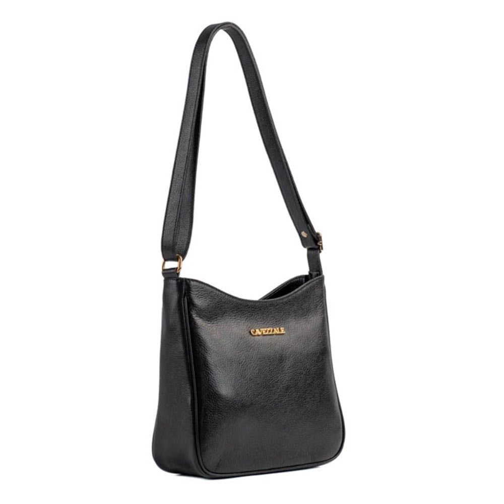 Bolsa Hobo Média de Couro Floater La Fenice Preto 105316