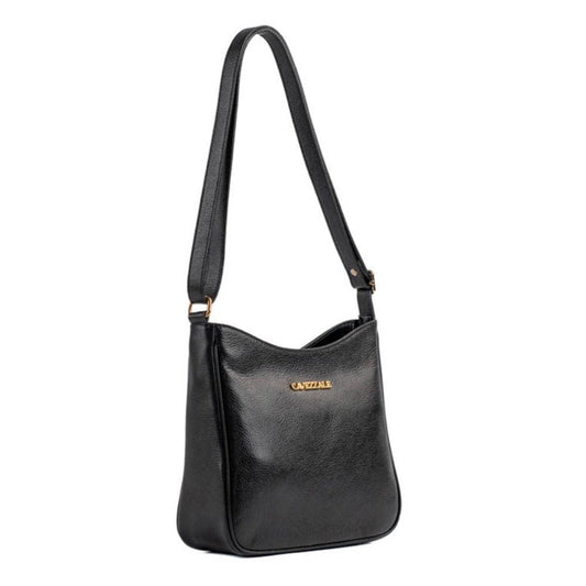 Bolsa Hobo Média de Couro Floater La Fenice Preto 105316