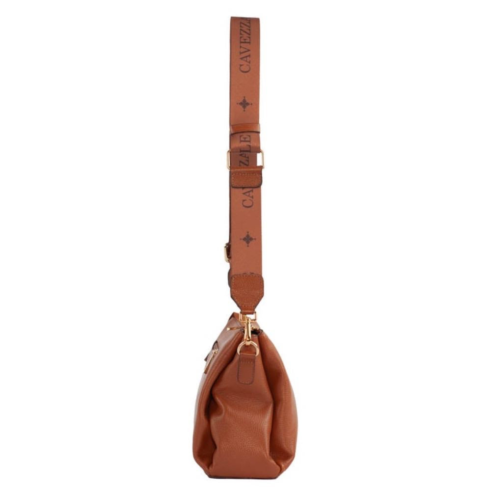 Bolsa Tiracolo Média de Couro Soft Alça Grifada La Fenice Whisky 105329