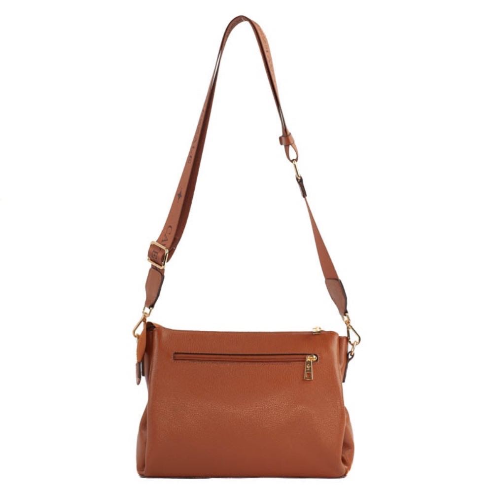 Bolsa Tiracolo Média de Couro Soft Alça Grifada La Fenice Whisky 105329