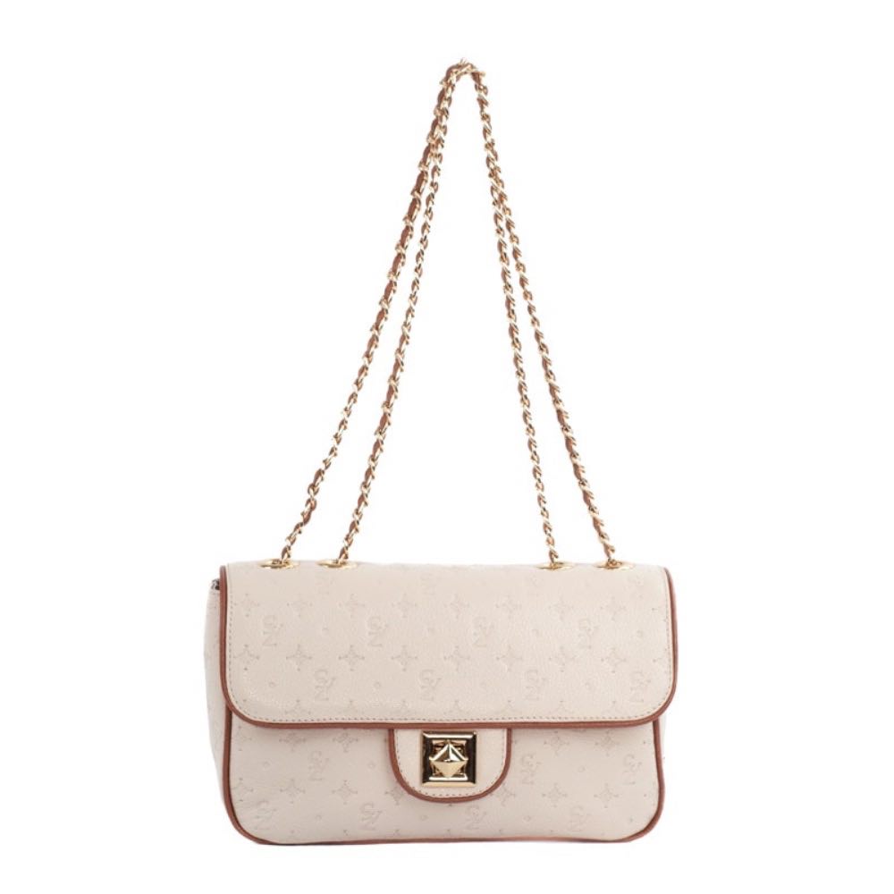 Bolsa Tiracolo de Couro Monograma Pequena La Fenice Off White/Canyon 105483