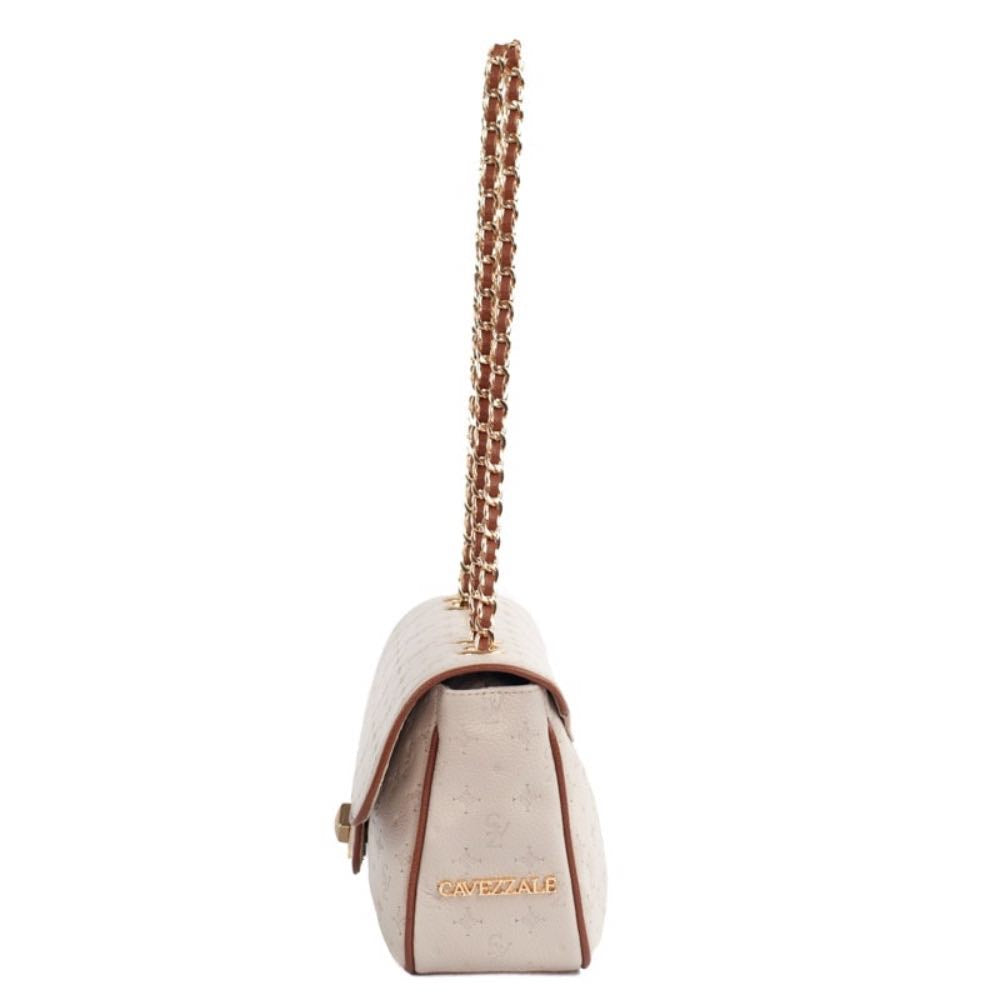 Bolsa Tiracolo de Couro Monograma Pequena La Fenice Off White/Canyon 105483