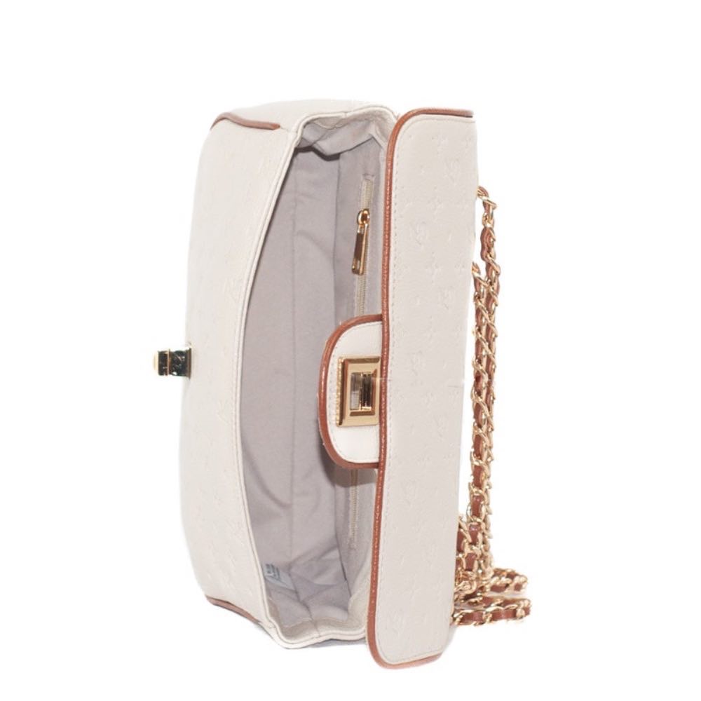 Bolsa Tiracolo de Couro Monograma Pequena La Fenice Off White/Canyon 105483