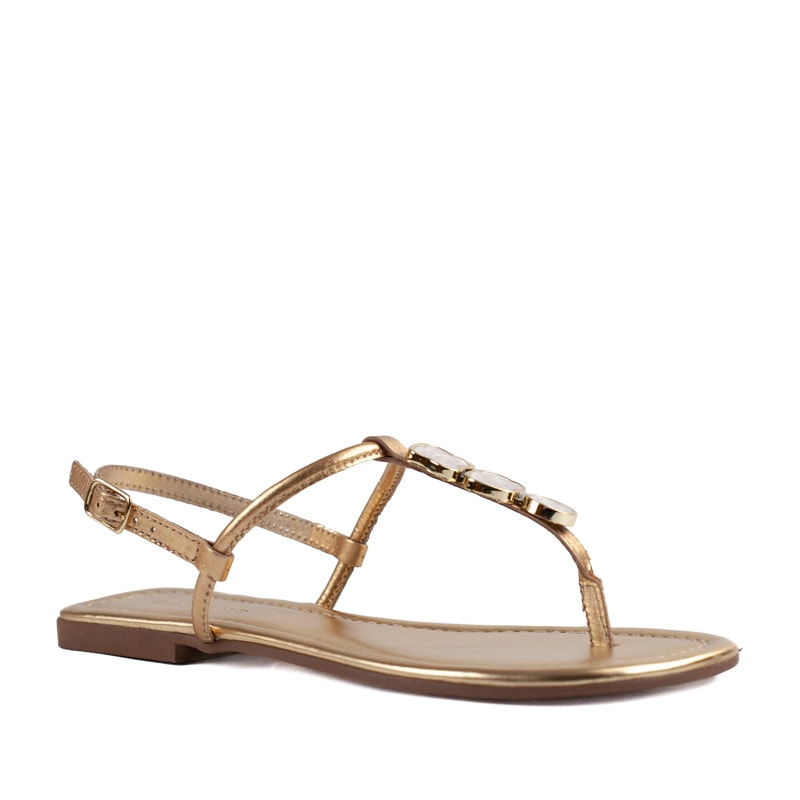 Sandália de Couro Metalizado La Fenice Ouro 105411