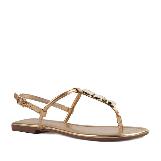 Sandália de Couro Metalizado La Fenice Ouro 105411