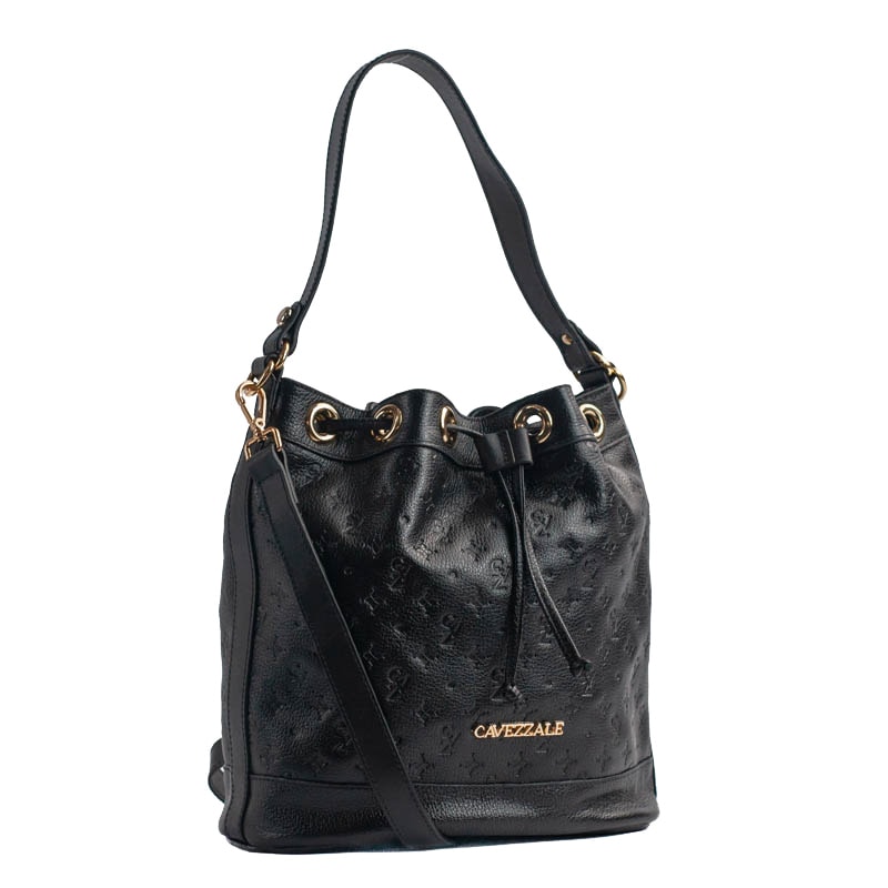 Bolsa Bucket Média Couro Monograma La Fenice Preto 105045