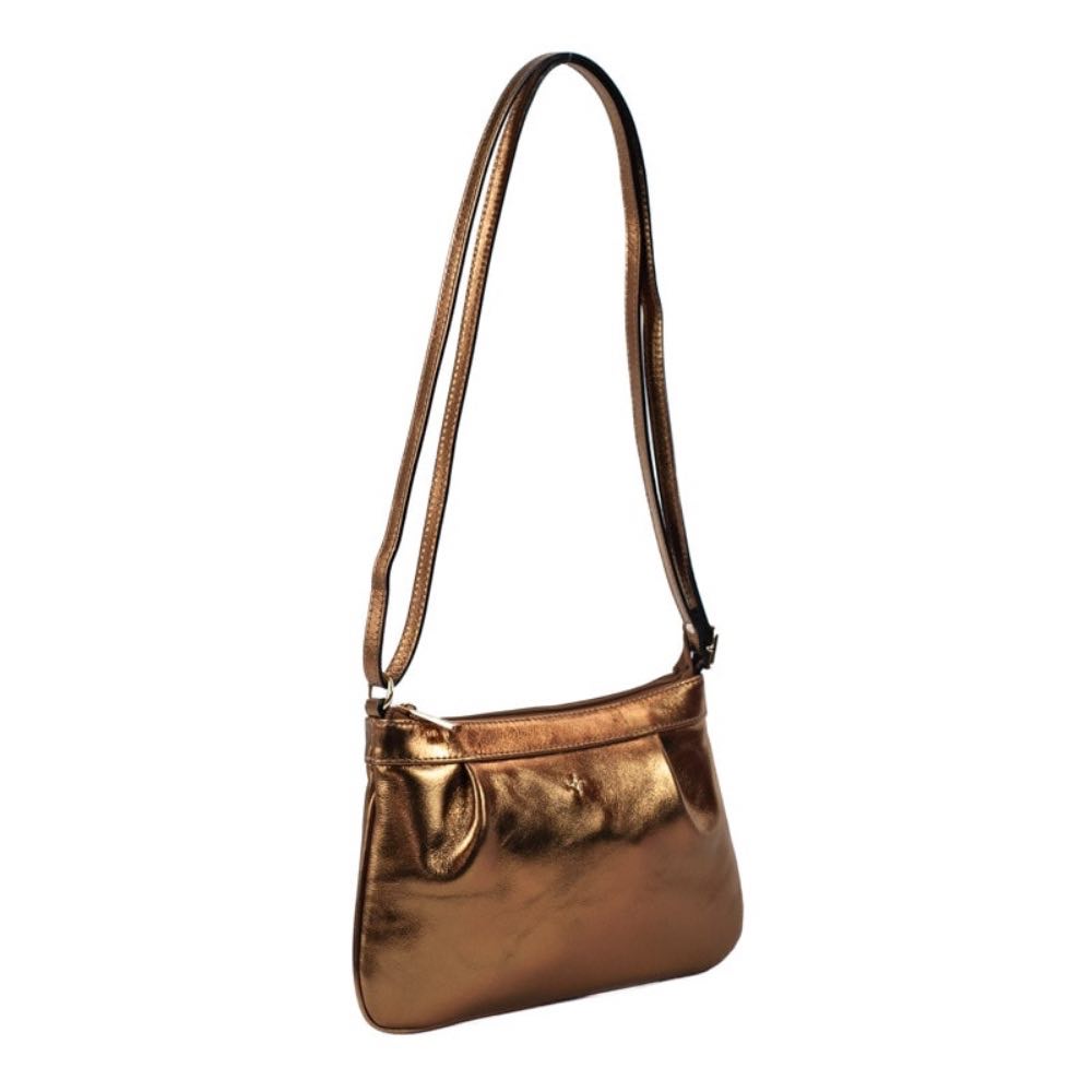 Bolsa Tiracolo Pequena de Couro Metalizado La Fenice Bronze 105402