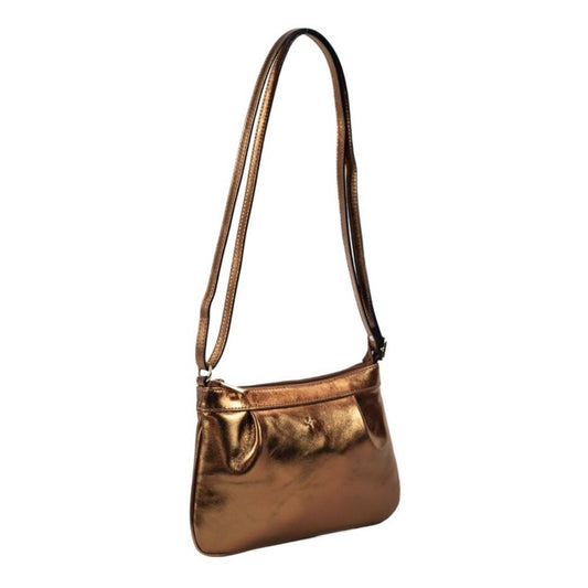Bolsa Tiracolo Pequena de Couro Metalizado La Fenice Bronze 105402