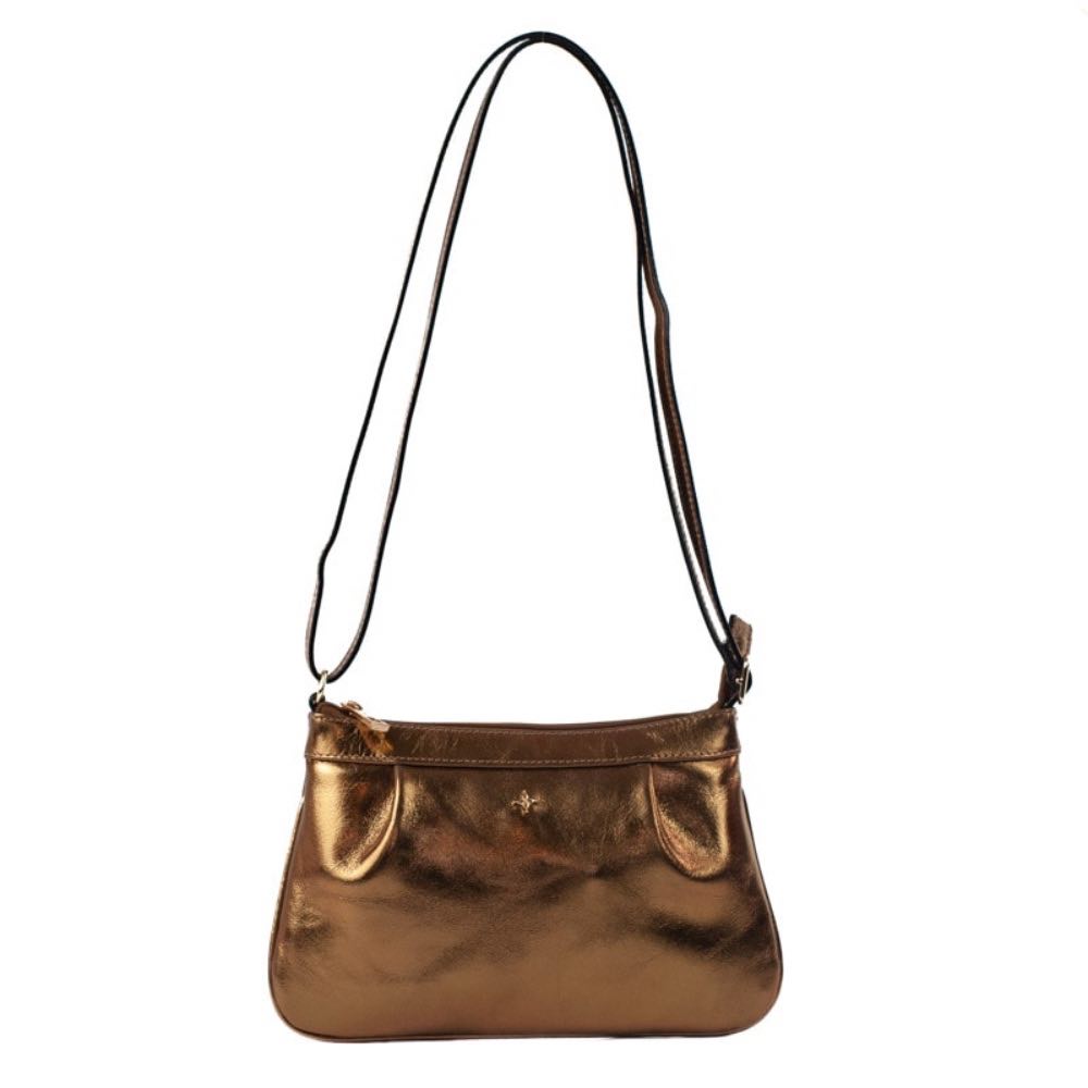 Bolsa Tiracolo Pequena de Couro Metalizado La Fenice Bronze 105402