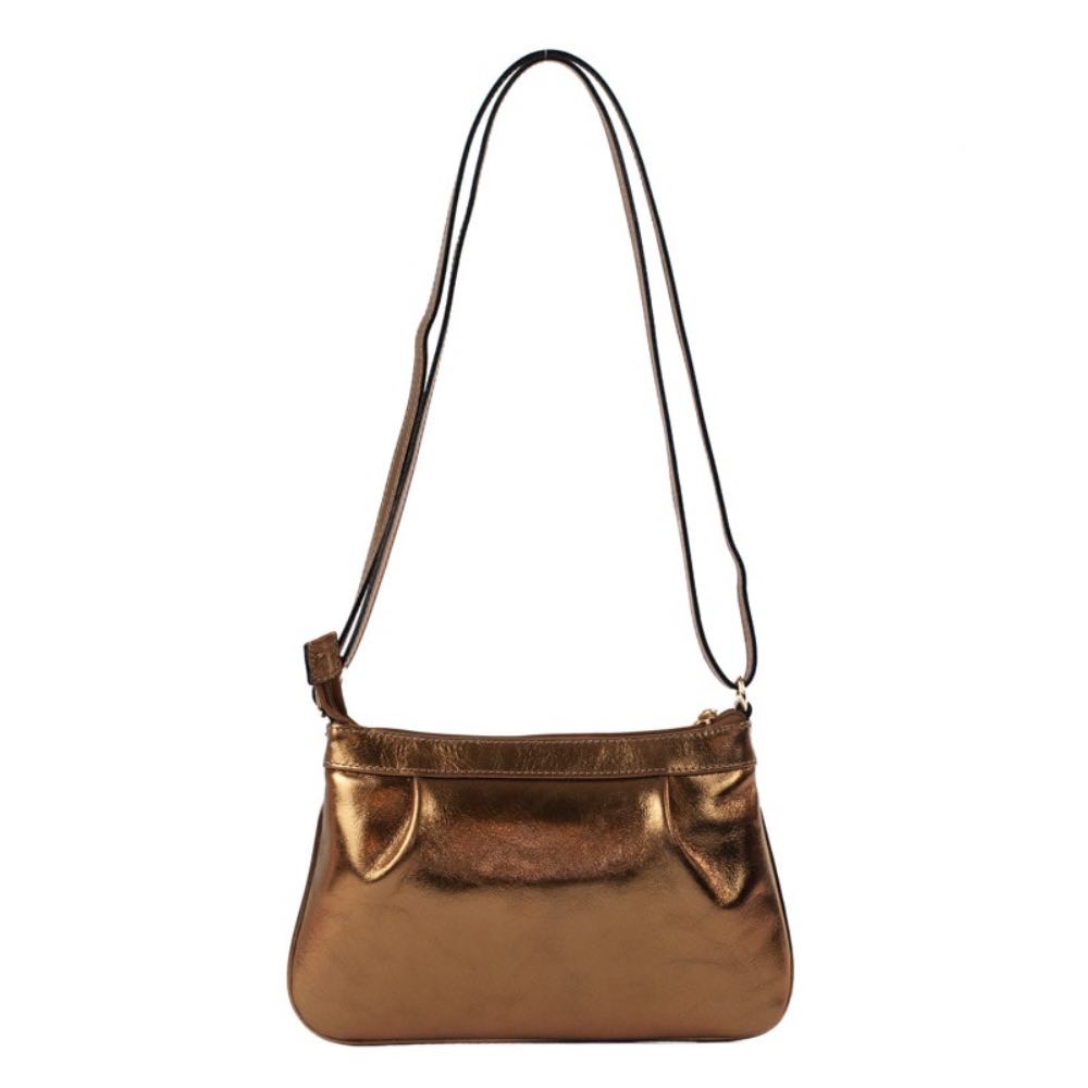 Bolsa Tiracolo Pequena de Couro Metalizado La Fenice Bronze 105402