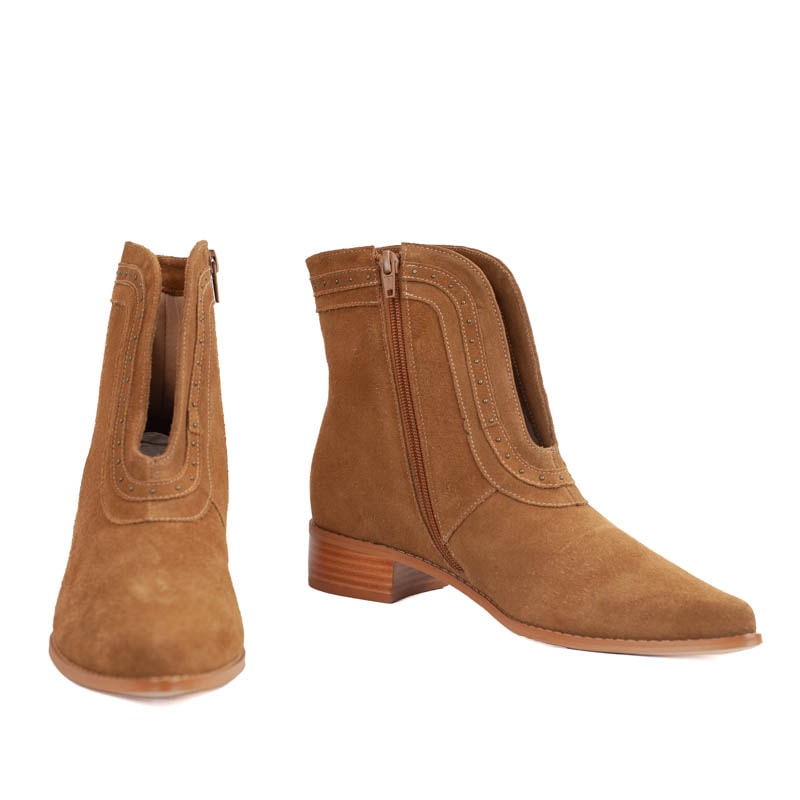 Bota Curta de Couro Camurça La Fenice Caramelo 105726